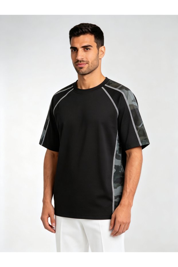 Black Camouflage Panel Performance T-Shirt