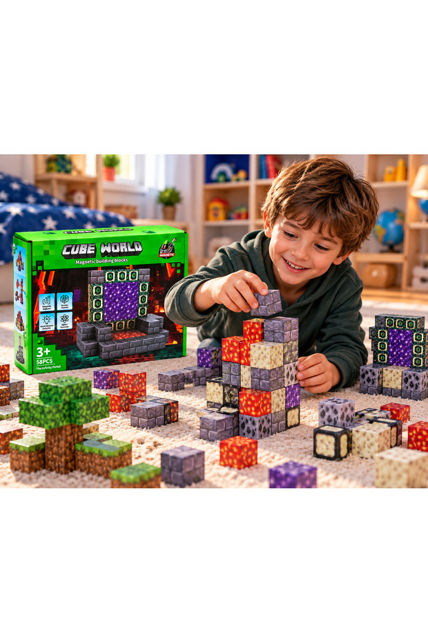 58-Piece Magnetic Cube Building Blocks – Pixel-Themed Magnetic Build and Design Set Ages 3+