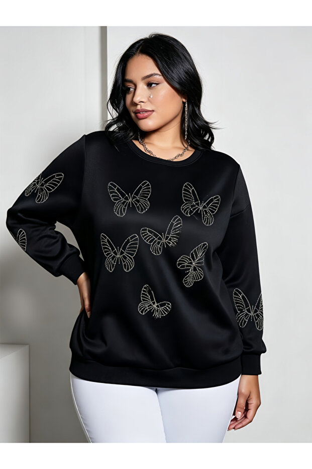 Glamorous Black Plus Size Butterfly Sweatshirt