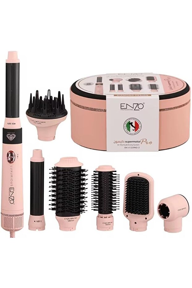 Supermotor Pro Air Styling & Drying System, 7-in-1 Multi-Function Hair Styler, EN-4133PRO-2, Pink