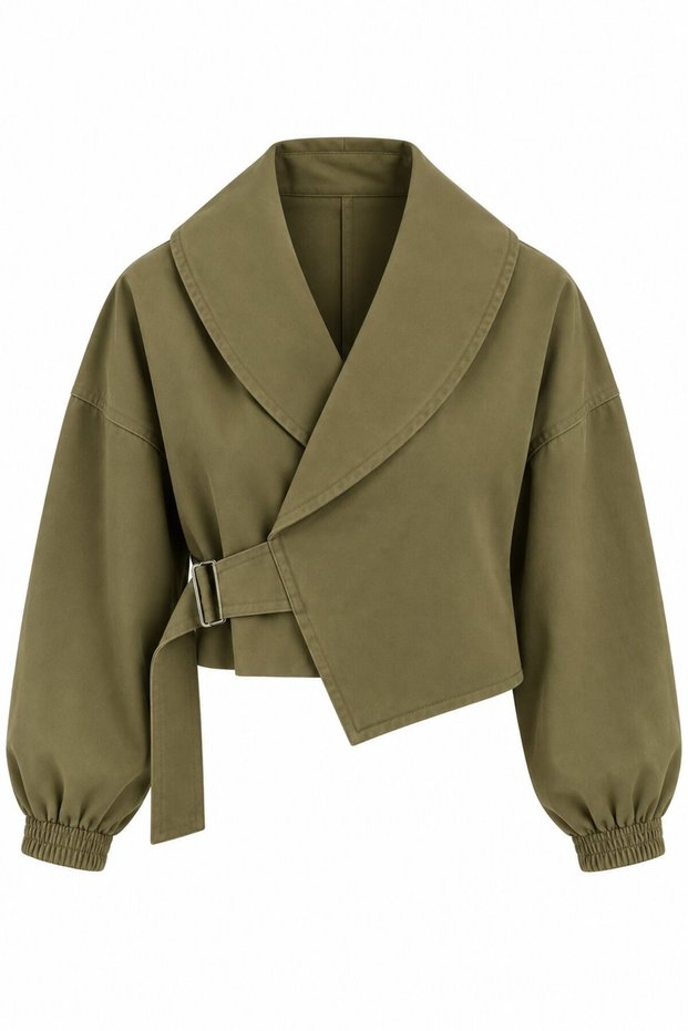Khaki Self-Belted Crop Jacket - 5169