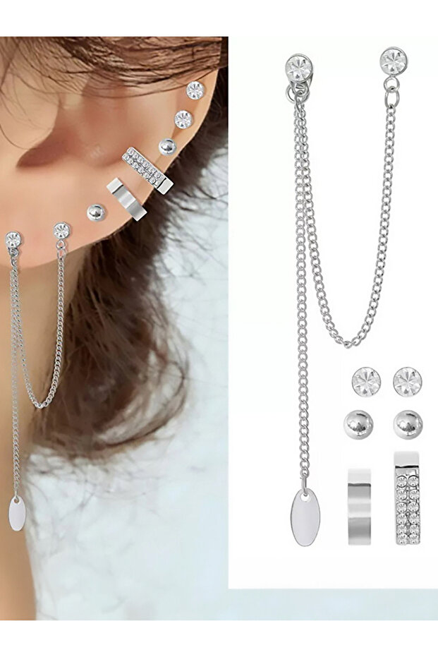 Multipack Silver Tone Rhinestone Embellished Earring Set