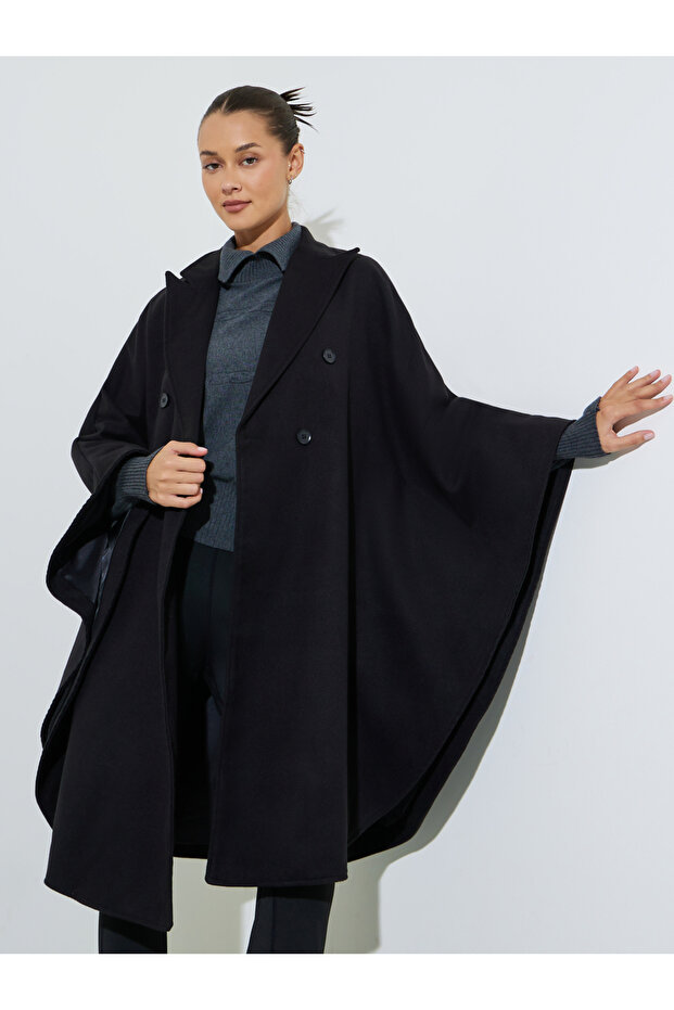 Black Cape Fit Double Breasted Coat