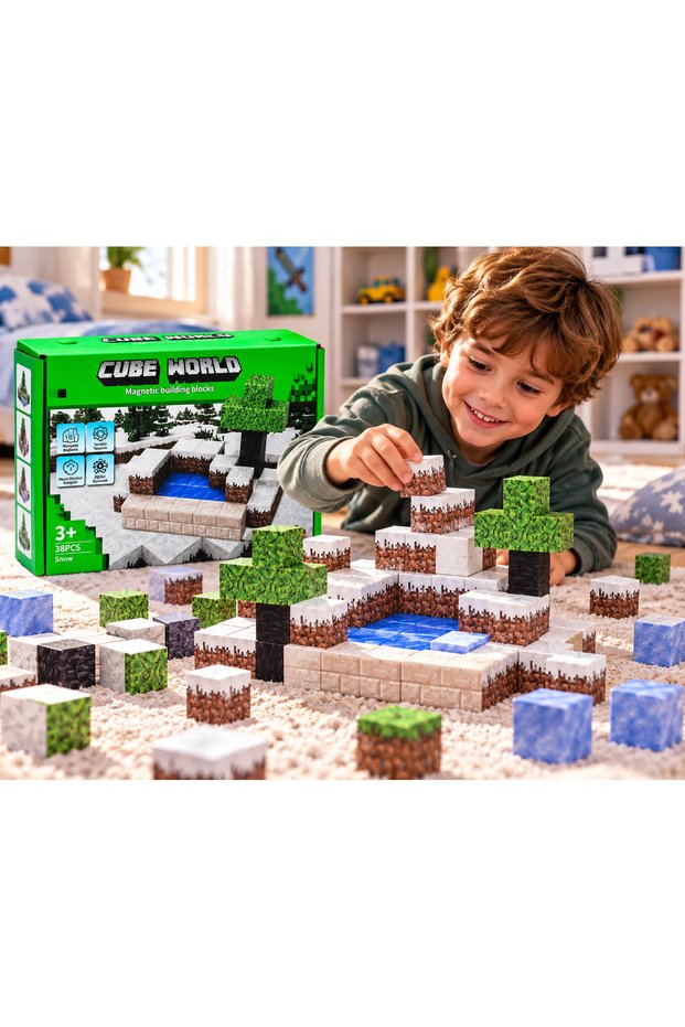 38 Piece Magnetic Cube Building Blocks Snow Themed – Magnetic Build and Design Set Ages 3+