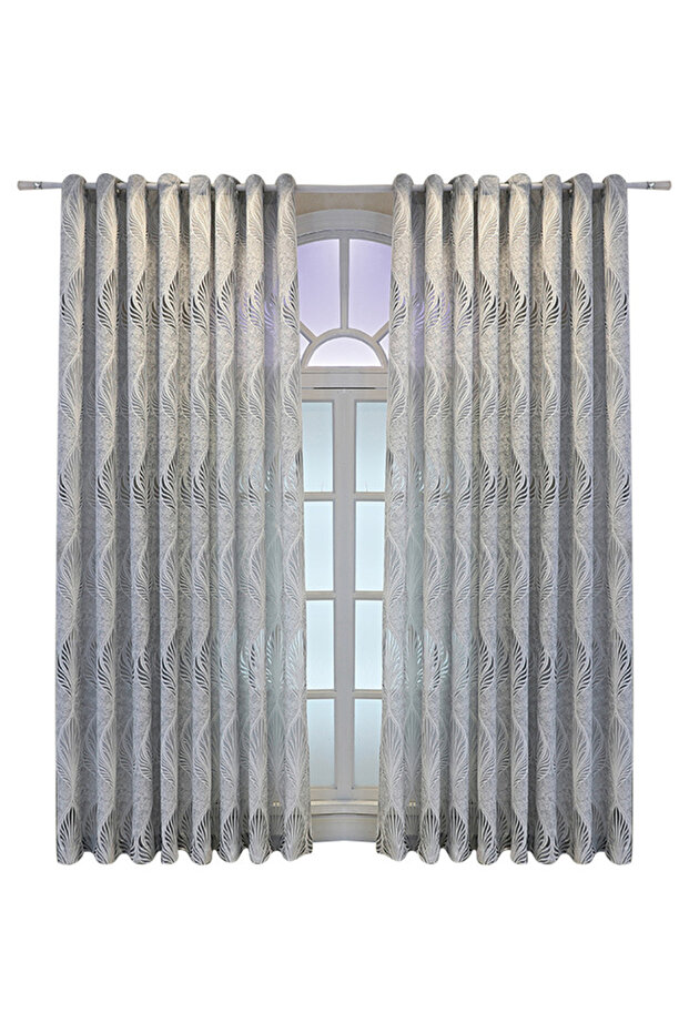 1-Piece Leaf Pattern Non-Blackout Curtain, 140x245cm Blue