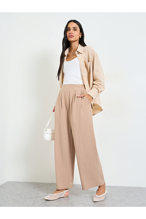 Khaki Wide-Leg Trousers