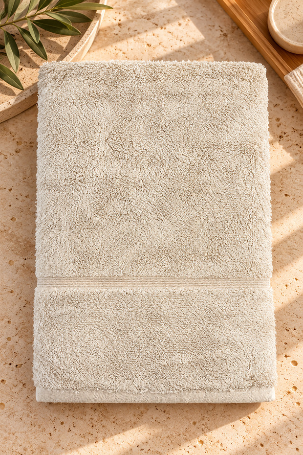 Jakar Bordered Bamboo Bath & Body Towel Beige 70 X 140