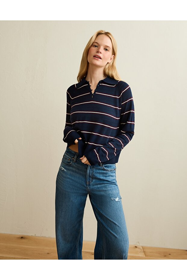 AE Oversized Button Up Sweater Polo