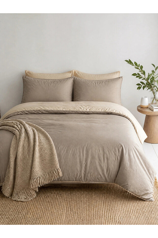 4-Piece Washed Cotton Comforter Set - Beige 180x220cm