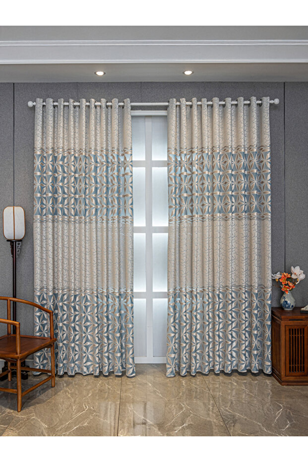1-Piece Jacquard Non-Blackout Curtain, 132x260cm Blue