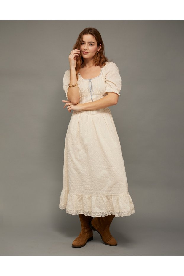 AE Tie-Front Lace Midi Dress