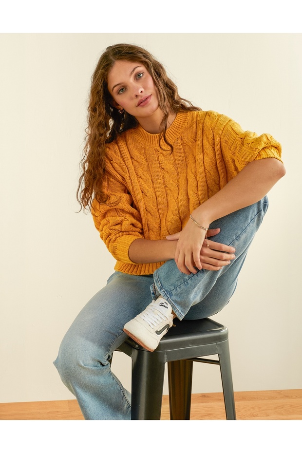 AE Cropped Cable Knit Sweater