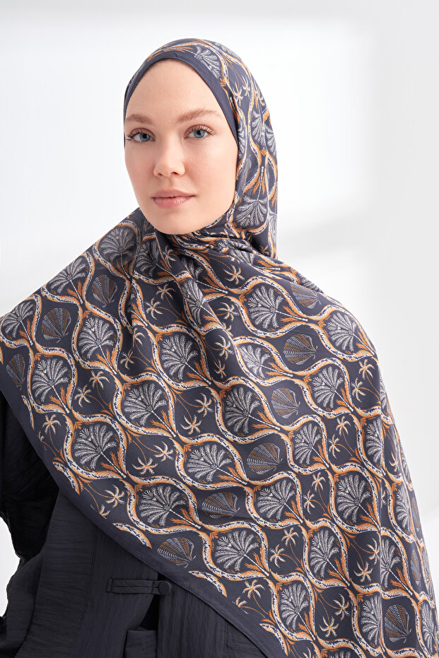 Floral Archive Grove Pattern Shawl - Dark Blue