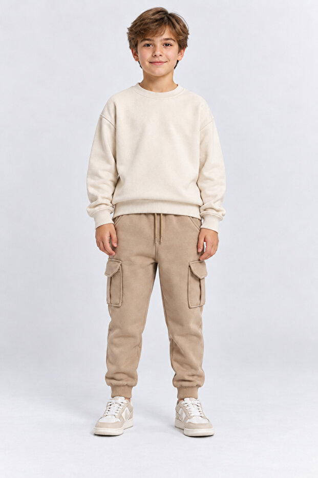 Boys' Cargo Pocket Jogger Sweatpants with Elastic Waist and Cuffs Ak55011