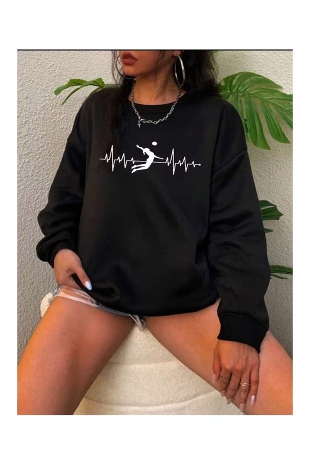 Unisex Volleyball Rhythm Printed Crew Neck Sweatshirt Printed Premium Oversize T-Shirt