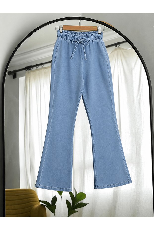 Elastic Waist Spanish Flare Jeans - 3457 - Light Blue
