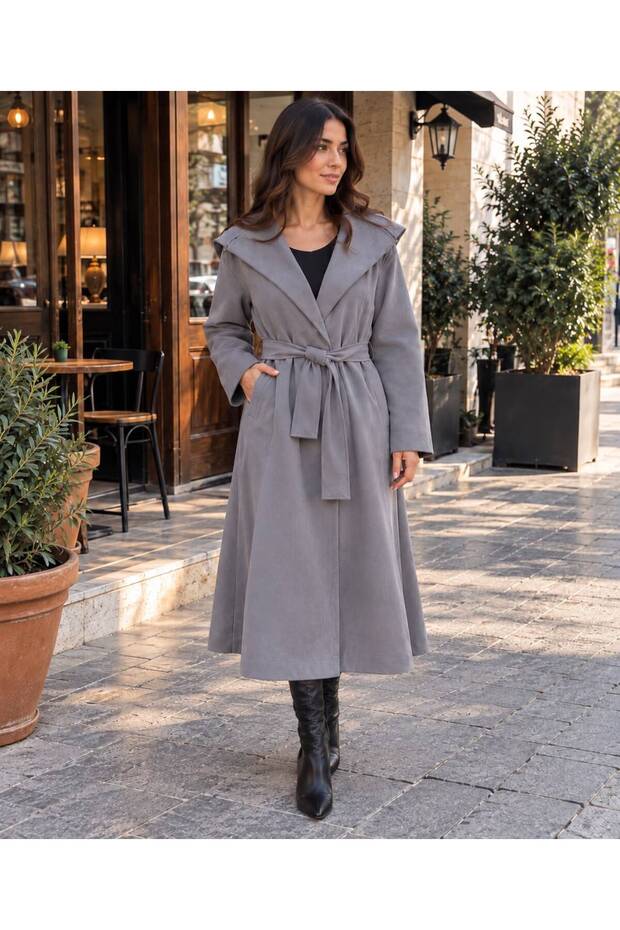 Hooded Suede Textured Trench Coat