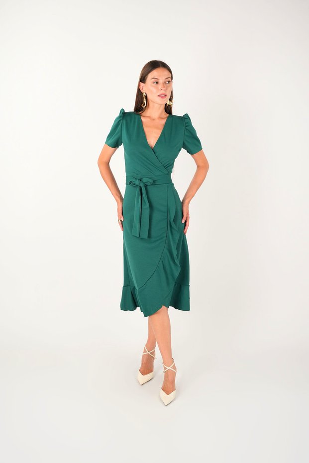Crep Fabric Midi Dress - Emerald Green