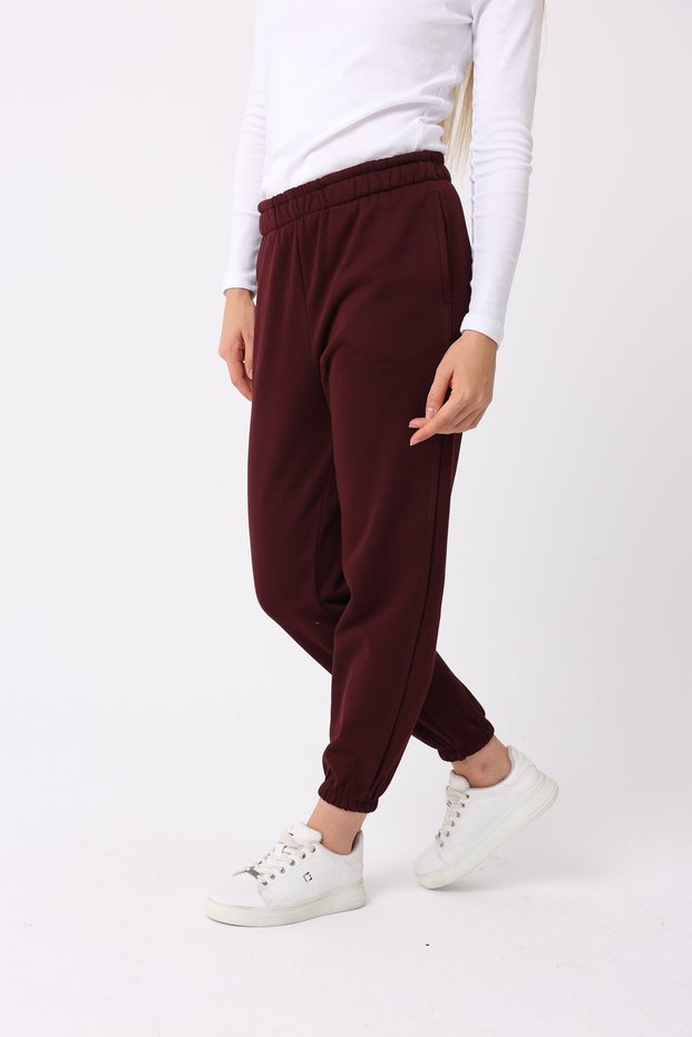 Defy's Women's Fleece Lined 3 Thread Regular Fit Elastic Waist and Cuffs Burgundy Jogger Sweatpants