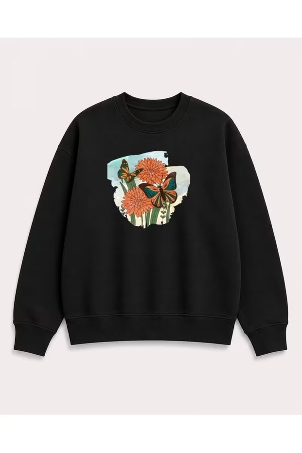 Butterfly Flower Printed Sweatshirt Printed Premium Oversize T-Shirt