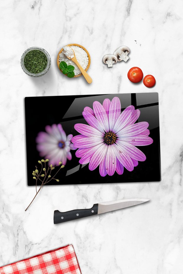 Glass Cutting Board Purple Daisy Themed - Glass Cutting Board |   20cm X 30cm