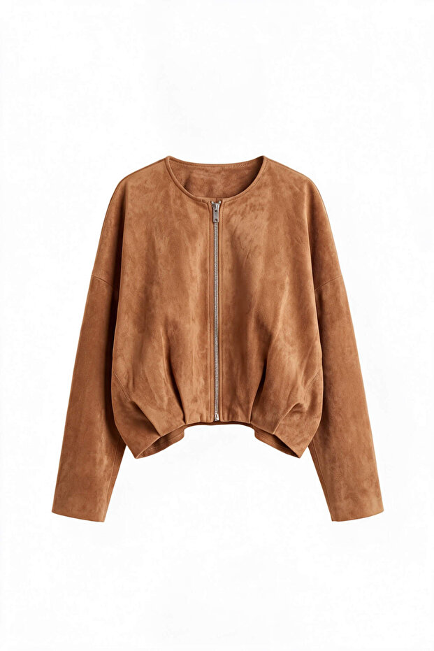 Tan Lined Casual Suede Jacket
