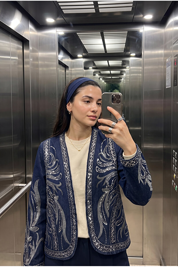 Women's Sequin and Embroidered Denim Jacket