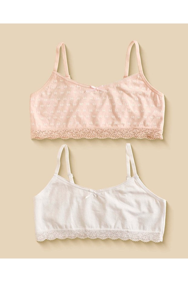 Senior Girls Pink Polka Dot And White Bras (Pack Of 2)