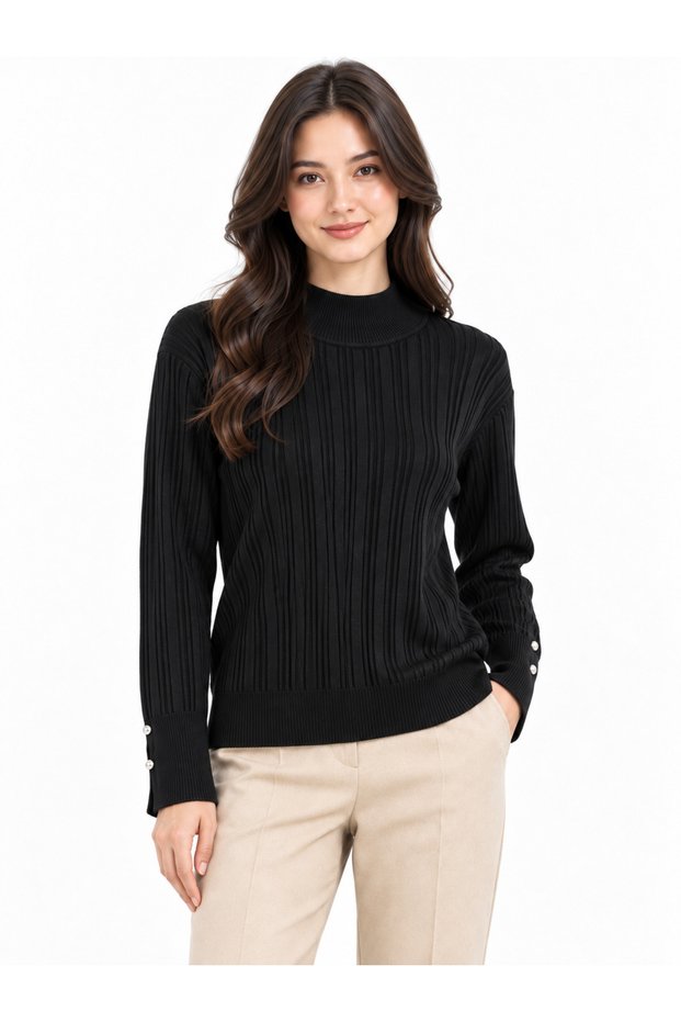Button Detailed Ribbed Yarm Fisherman's Knitwear Sweater Trk16