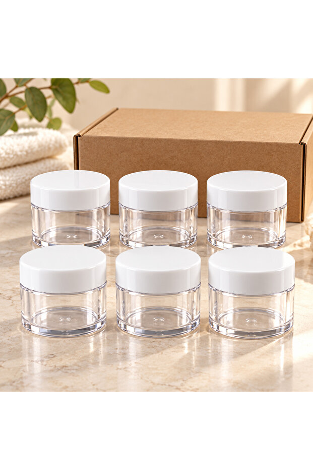20 ml Transparent Acrylic Cream Jar with White Lid Cosmetic Jar Set of 6