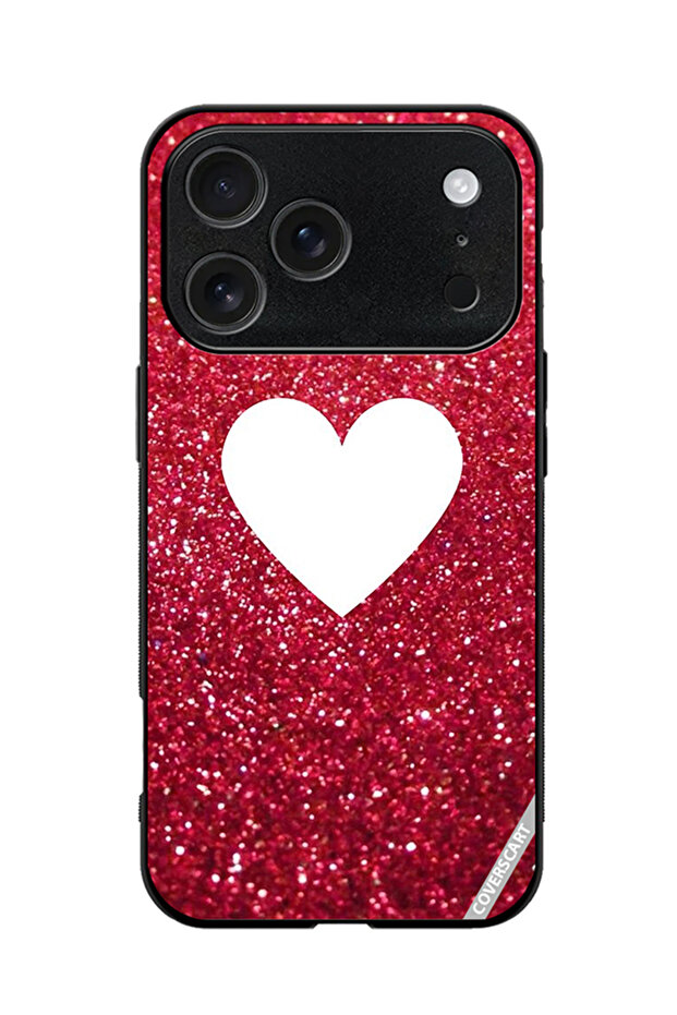 Protective Case Cover for Apple iPhone 18 Pro Max White Heart On Red Glitter Design Red