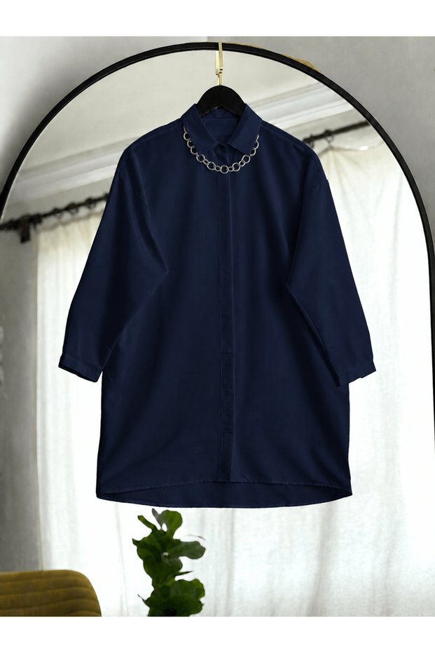 Oversize Shirt Tunic - 4537 - Navy Blue