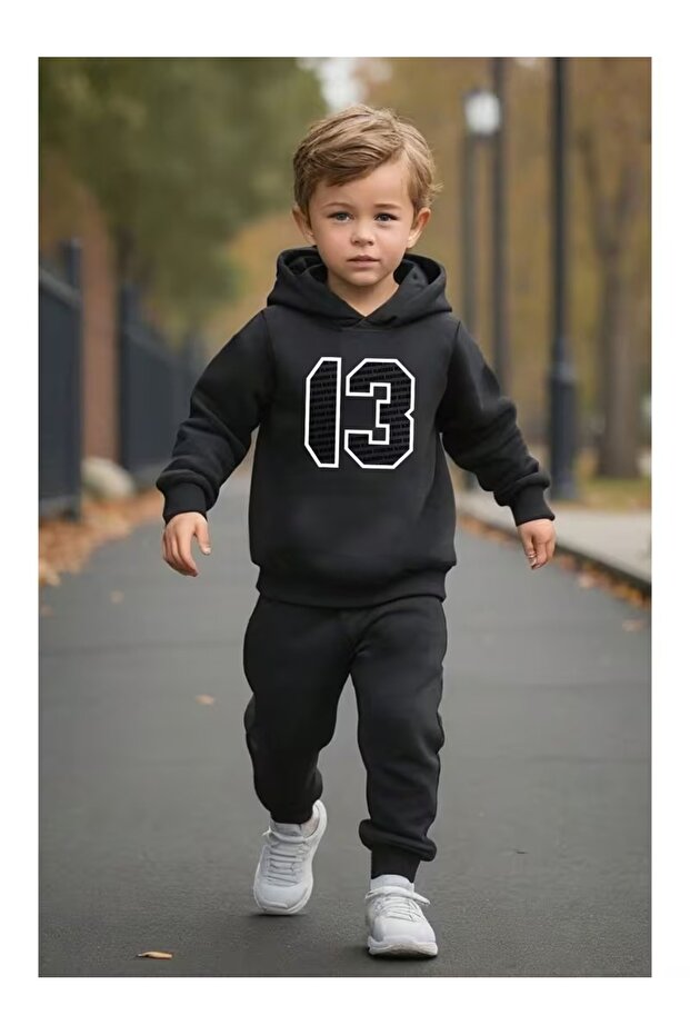 Children's Unisex 13 Printed Oversized Hooded Rubberized Leggings Track Suit Set