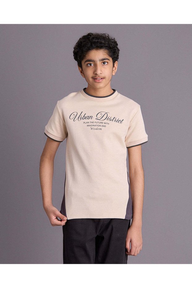Senior Boys Beige Printed T-Shirt