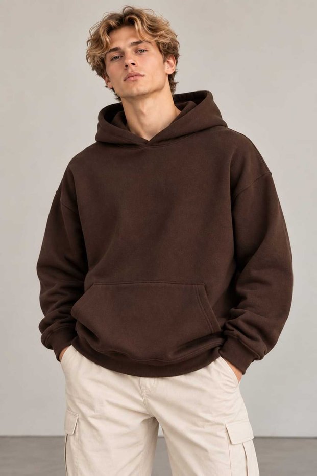 Men's Oversize Hooded Kangaroo Pocket 3 Thread Sweatshirt Hoodie