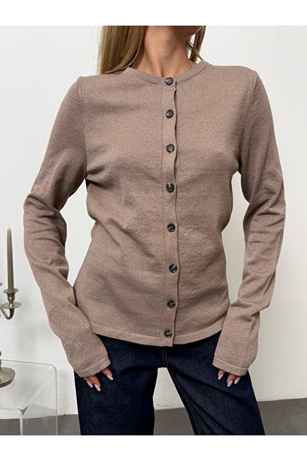 Women's Crew Neck Buttoned 95% Cotton Thin Knitwear Cardigan