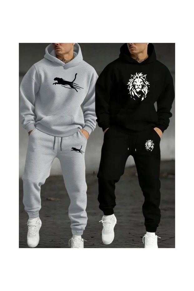 Alt Top Set of 2 Cheetah Lion Print Design Hooded Sweatshirts