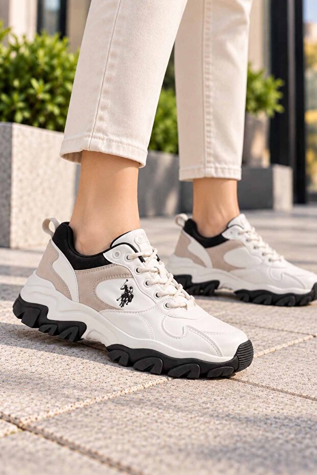 Women's Chunky Sneaker White Beige – Thick Sole Casual Shoes