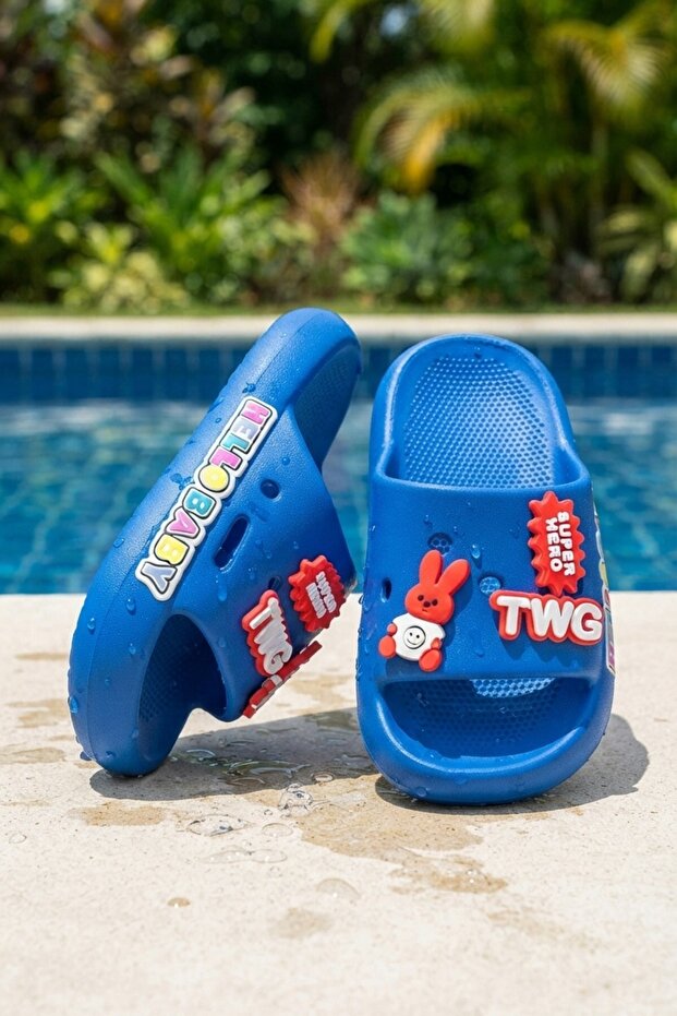 5611 Saks Blue Emoji Daily Beach Pool Children's Slippers