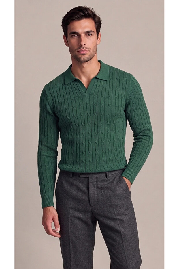 Men's Hair Braid Pattern Long Sleeve Knitwear