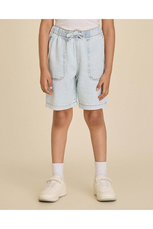 Boys Light Wash Denim Pull-On Shorts