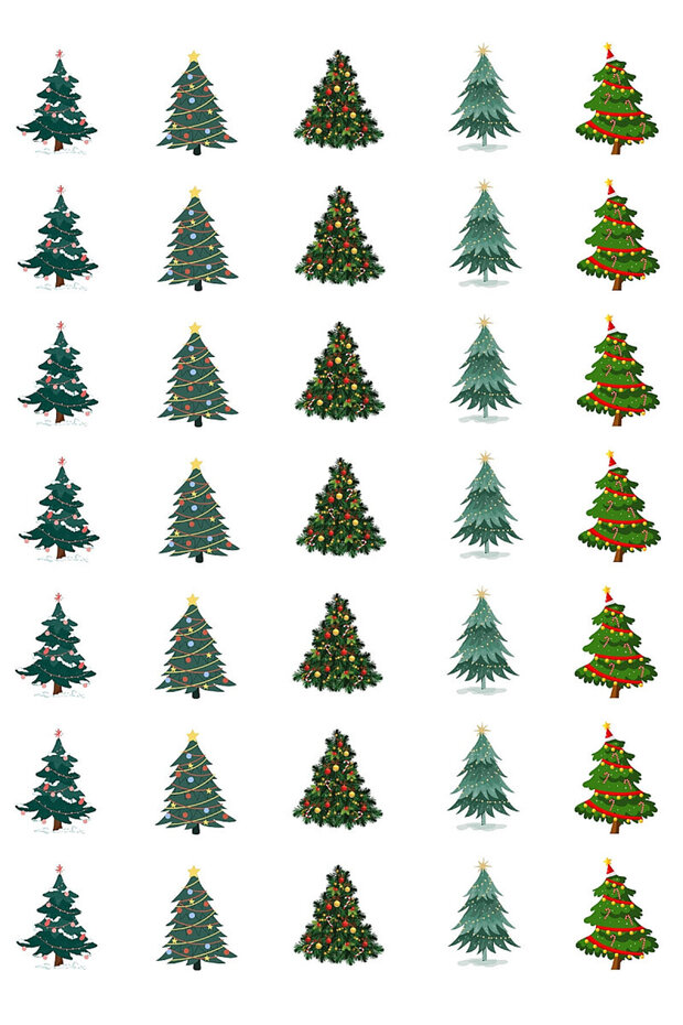 New Year's Sticker, Pine Trees, 700 Pieces (20 Sheets - Printed on Coated Paper)