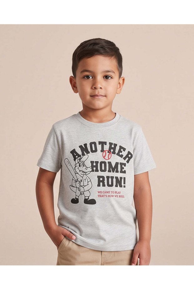 Boys Grey Printed T-Shirt