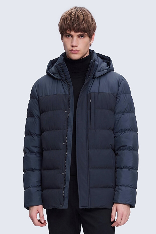 Navy Blue Dynamic Fit Judge Collar Hooded Puffer Jacket
