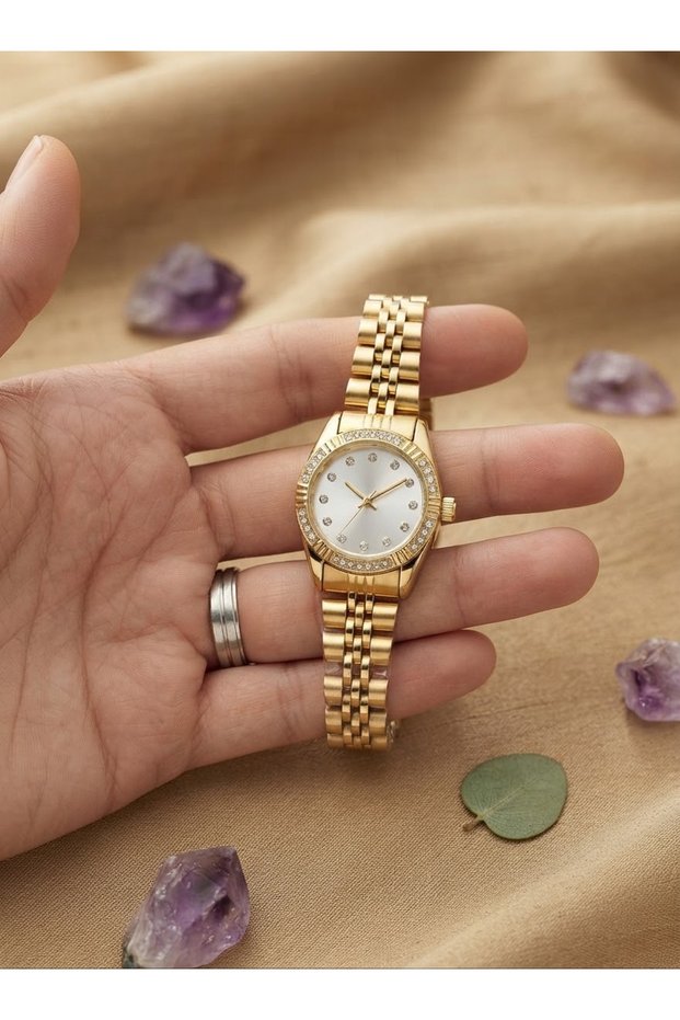 Stone Detailed Steel Cord Women's Wristwatch