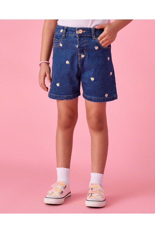 Girls Blue Heart Printed Shorts