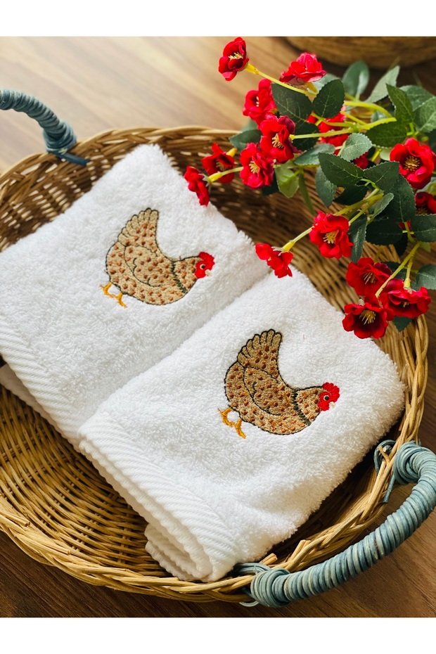 2-Piece White Cotton Embroidered Hand Towel Set 30X50Cm