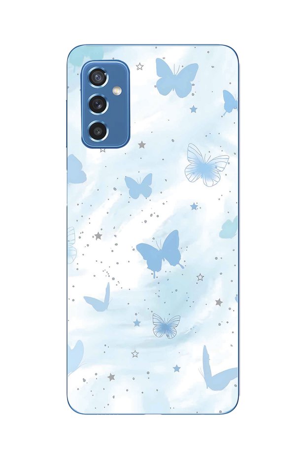 Samsung Galaxy M52 Compatible Pastel Blue Butterfly Pattern Transparent Phone Case