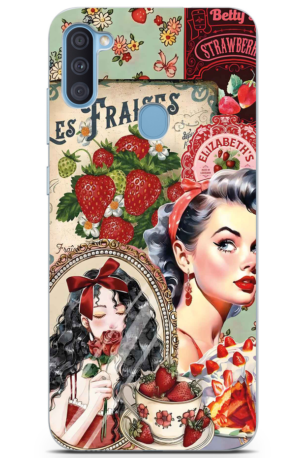 Samsung Galaxy A11 / M11 Compatible Retro Women's Collage Pattern Transparent Phone Case
