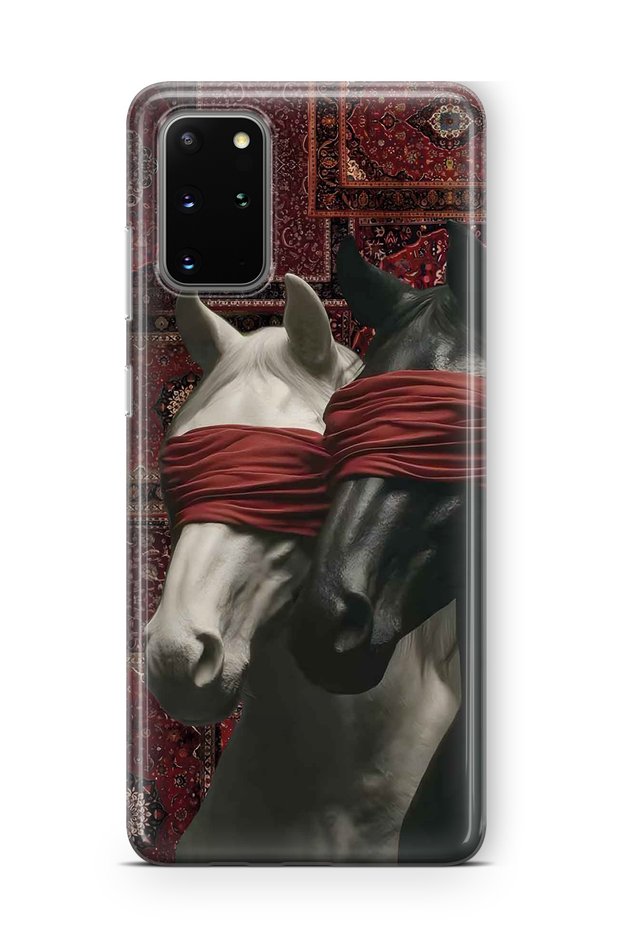 Samsung Galaxy S20 Plus Compatible Transparent Phone Case with Carpet Background and Horse Artistic Pattern